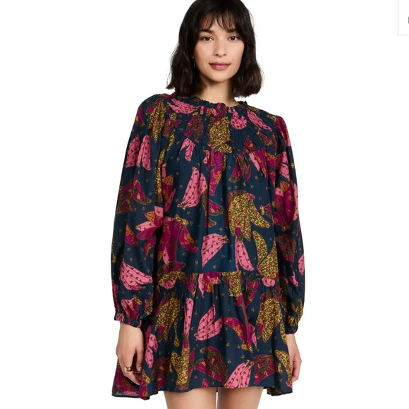 FARM Rio 100% Cotton Mini Doll Dress Size M Pink Blue Floral Long Sleeve Bananas - Picture 2 of 9